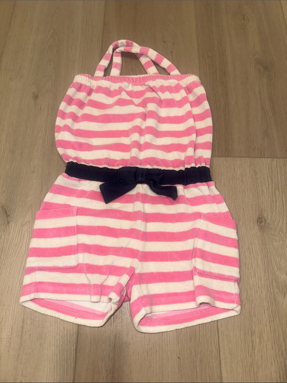 Hanna Andersson HA Swimsuit Coverup Pink White Blue Romper Size 120 6/7 Girls